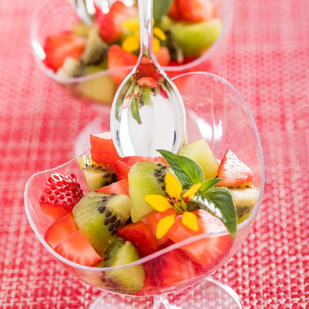 100 5 oz Clear Plastic Mini Heart Cups and 100 Silver Plastic 4" Mini Spoons