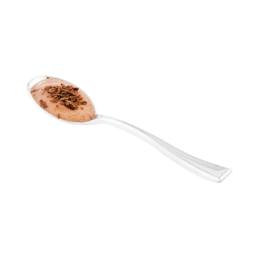 100 5 oz Clear Plastic Mini Heart Cups and 100 Silver Plastic 4" Mini Spoons