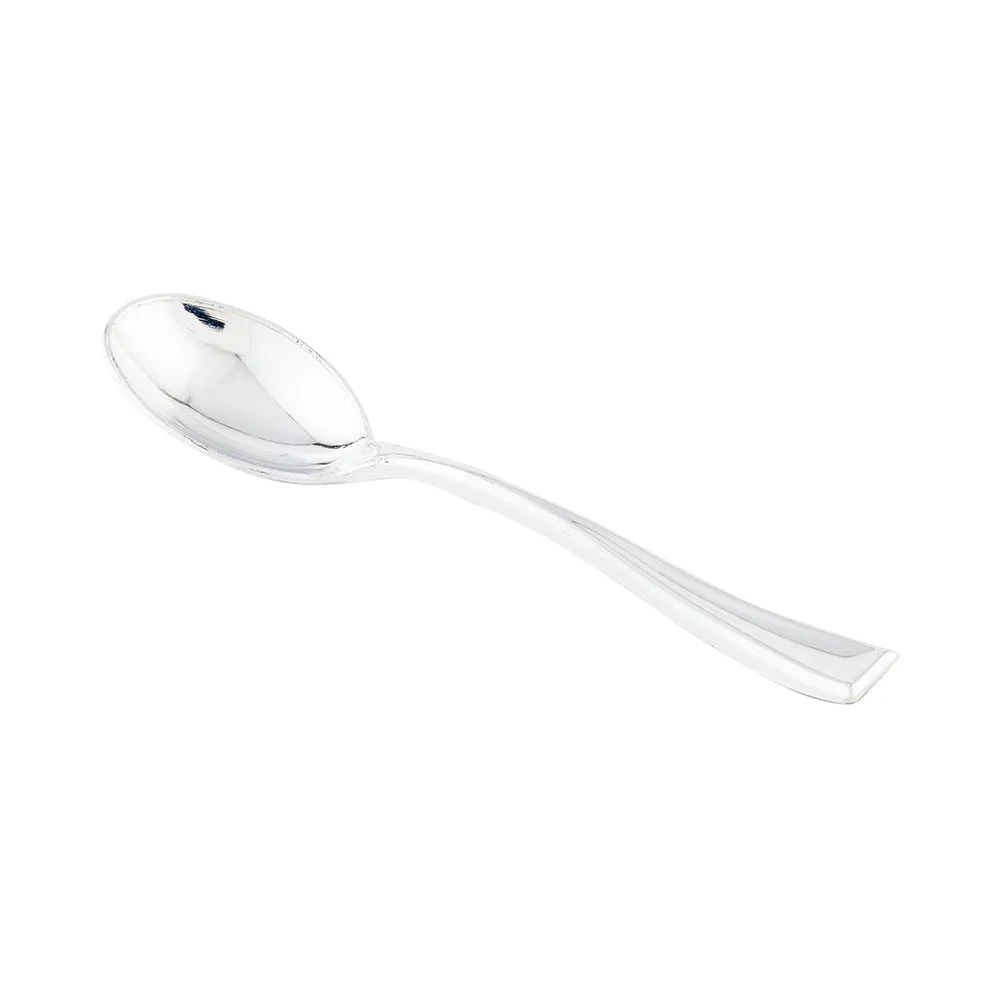100 5 oz Clear Plastic Mini Heart Cups and 100 Silver Plastic 4" Mini Spoons