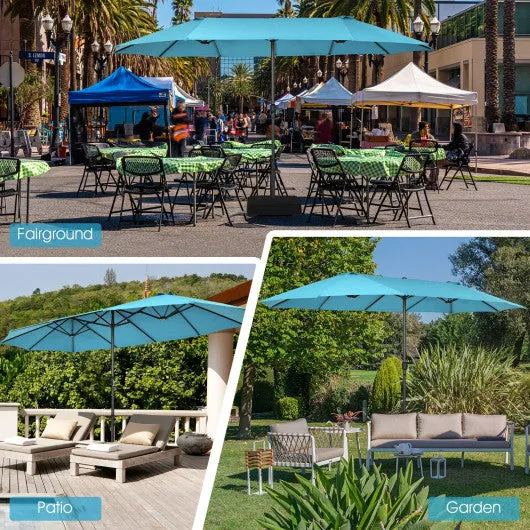 15 Feet Double-Sided Patio Umbrellawith 12-Rib Structure-Turquoise