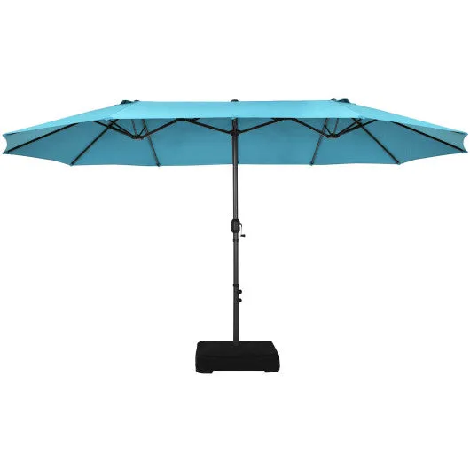 15 Feet Double-Sided Patio Umbrellawith 12-Rib Structure-Turquoise