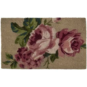 18" x 30" Pink and Green Floral Spring Natural Coir Doormat