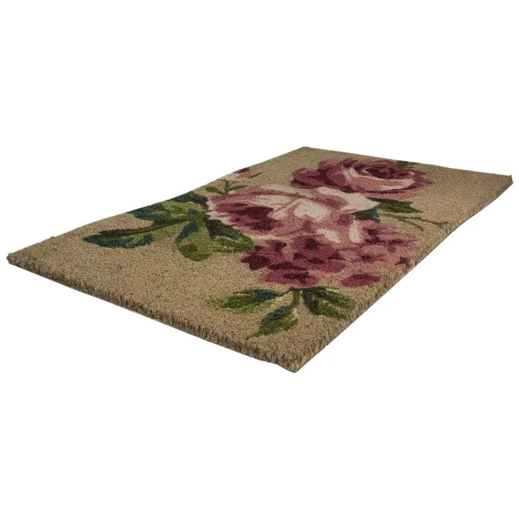 18" x 30" Pink and Green Floral Spring Natural Coir Doormat