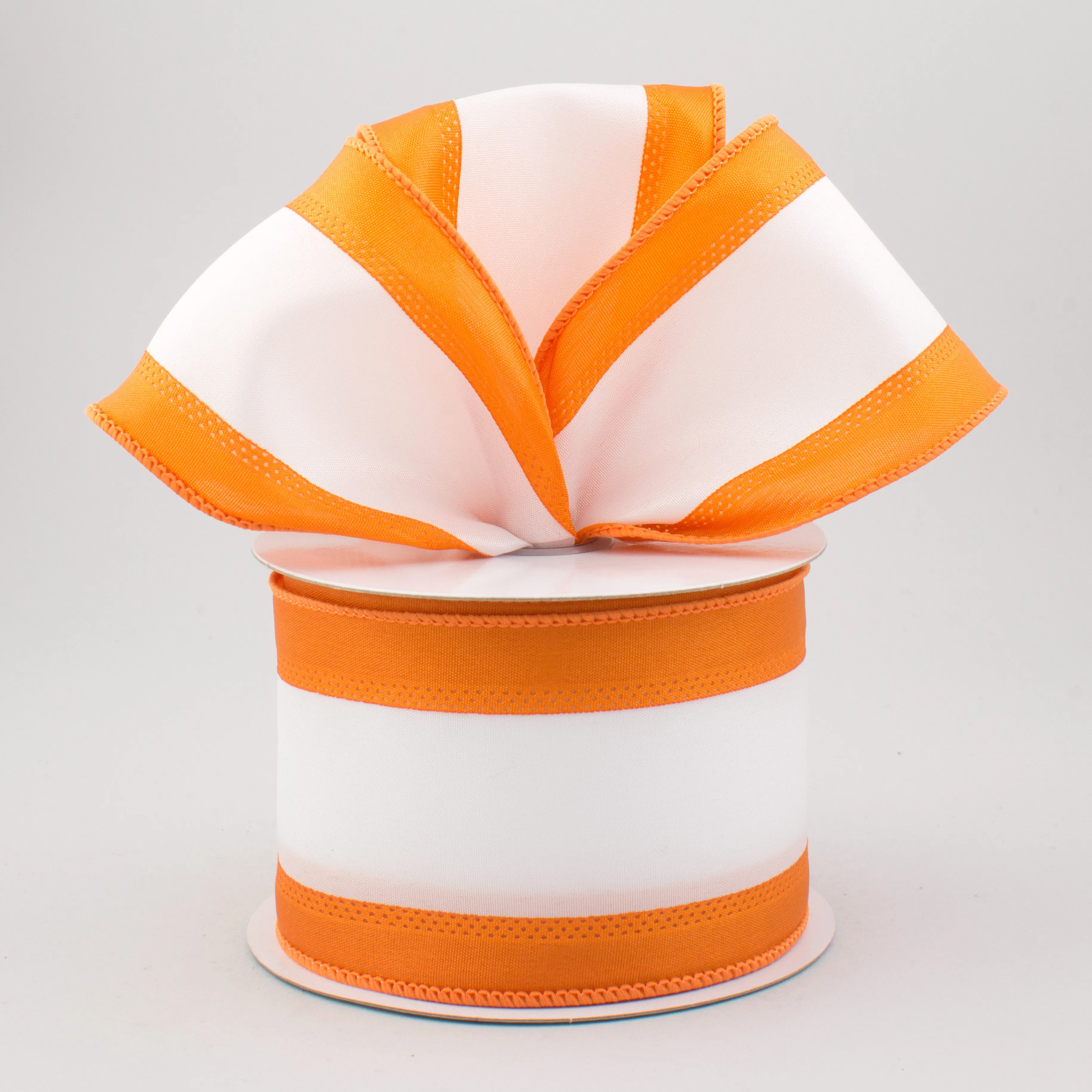 2.5" Satin Team Stripe Ribbon: Burnt Orange & White (10 Yards)