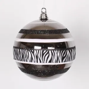 8" Black and White Zebra Print Two-Finish Shatterproof Ball Christmas Ornament