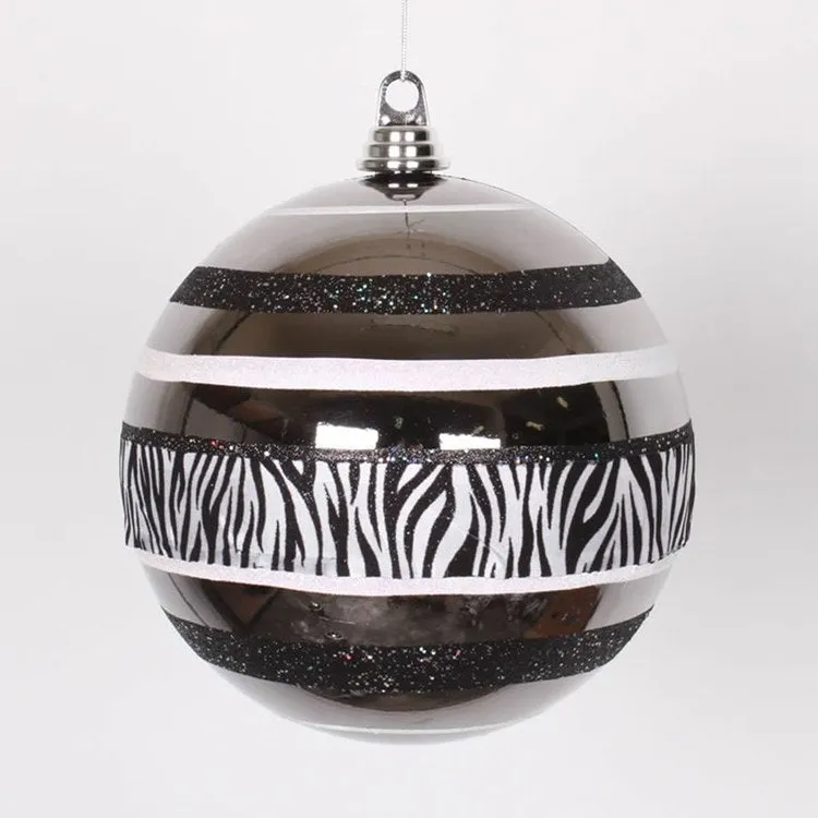 8" Black and White Zebra Print Two-Finish Shatterproof Ball Christmas Ornament