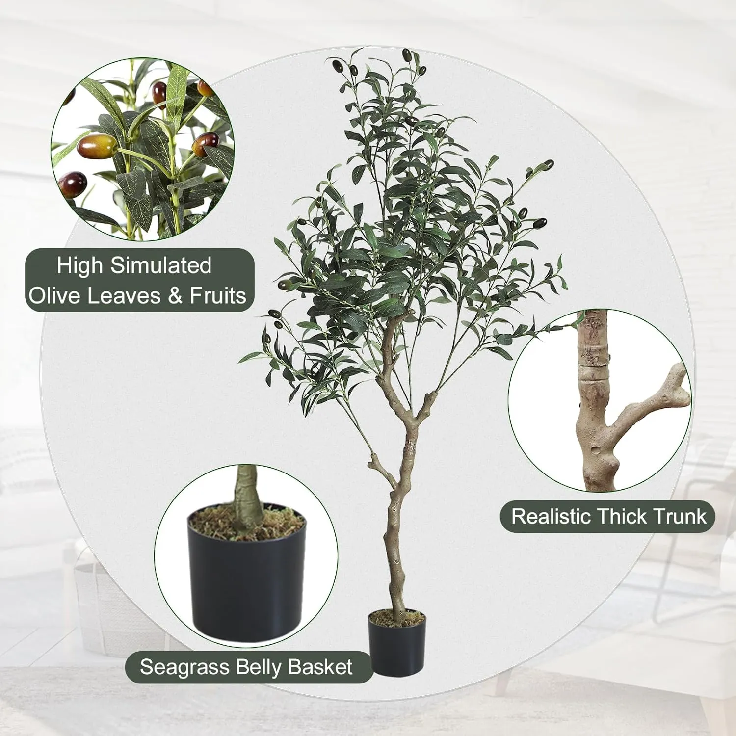 Artificial 1.2M Olive Tree with Large Wood Trunk and Lifelike Fruits 504 Leaves