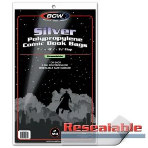 BCW Resealable Silver Regular Comic Bags (Pack Of 100)