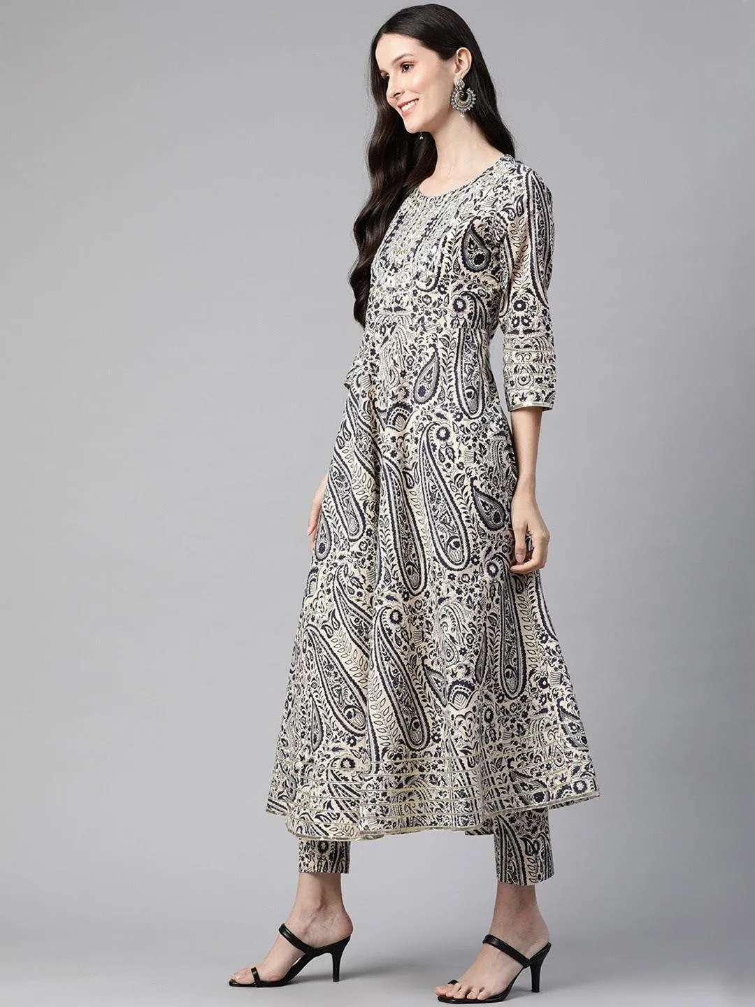 Beige Cotton Straight Kurta pant set with Dupatta
