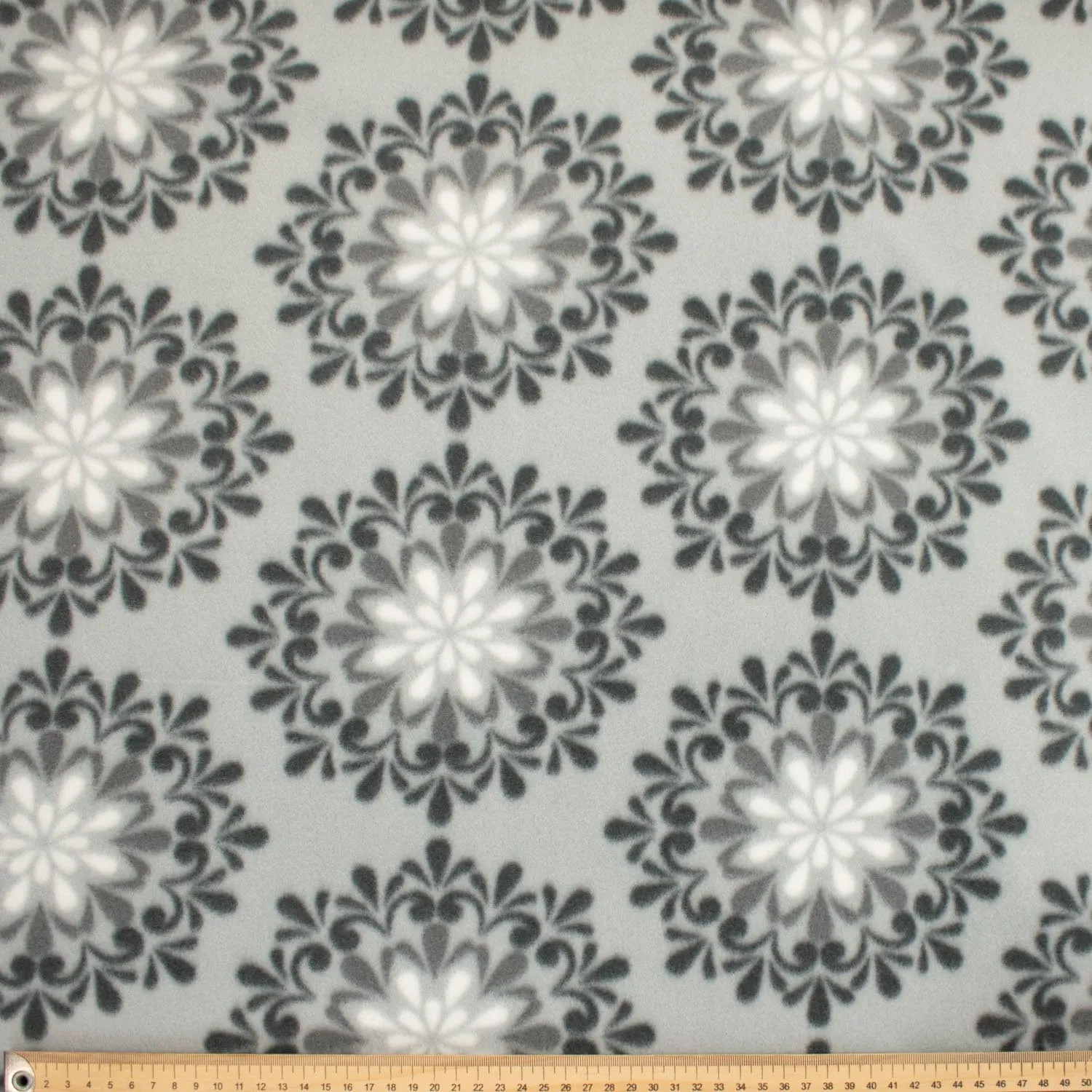 Black Flower on Grey Printed Polar Fleece Design 56
