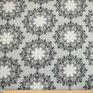 Black Flower on Grey Printed Polar Fleece Design 56