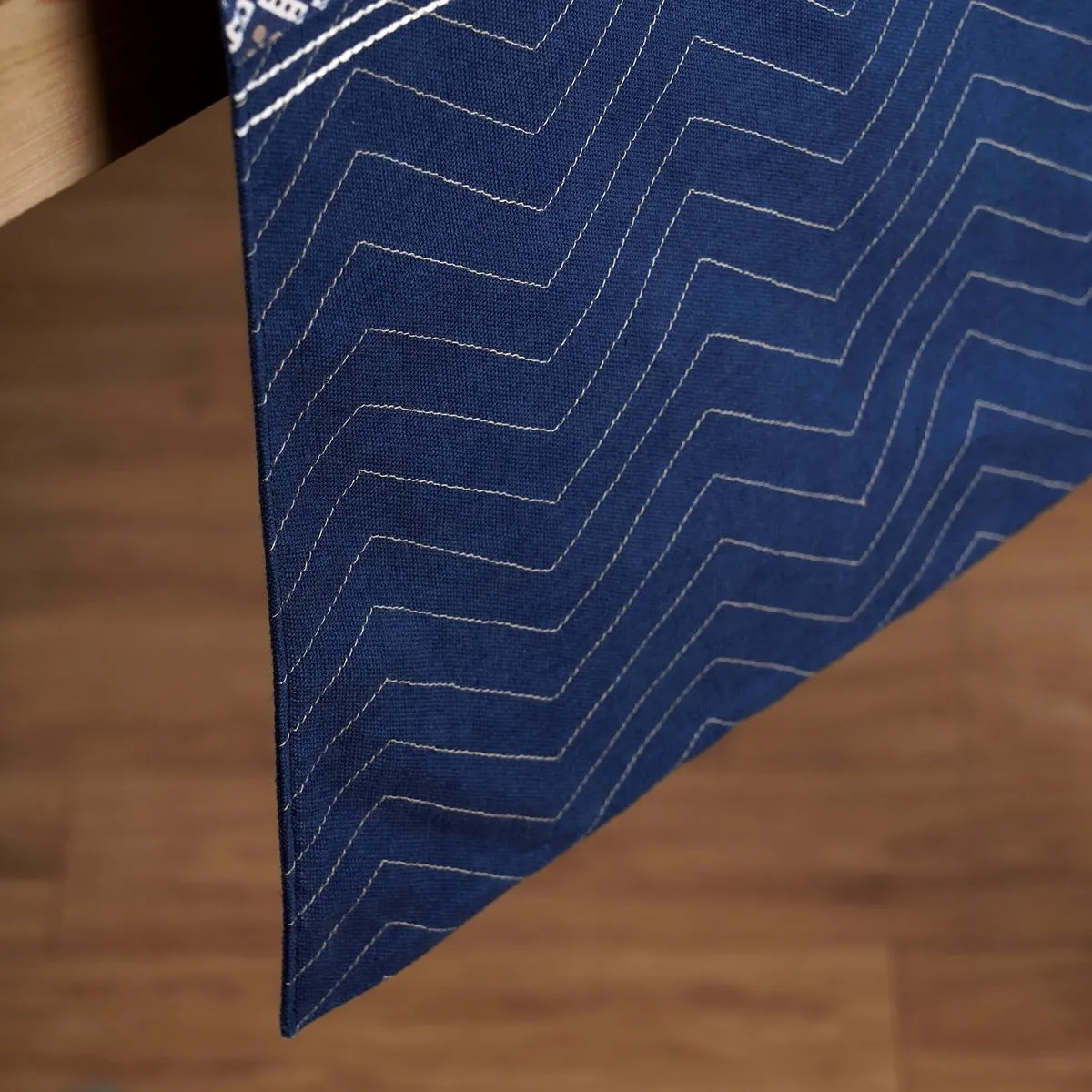 Blue cotton table runner, geometrical and floral print with patchwork, table decor, sizes available