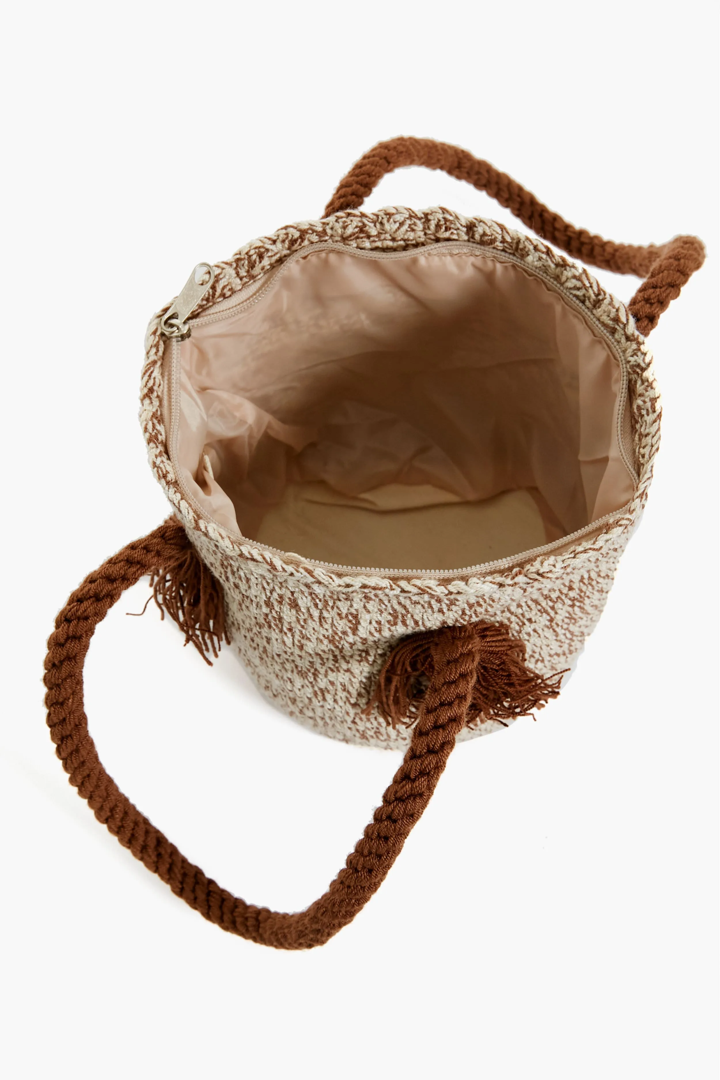 Brown Stripe Mini Tassel Bag