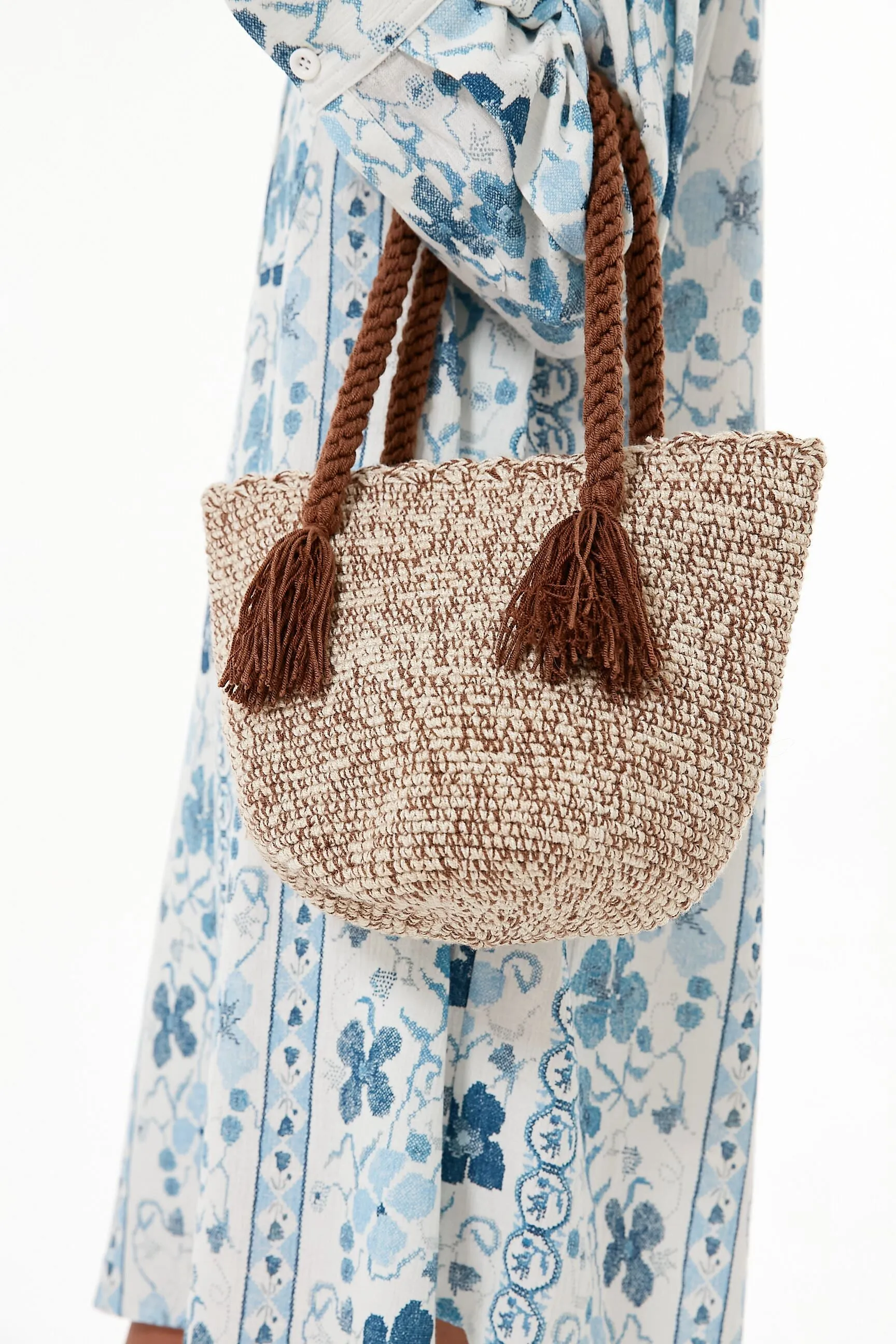 Brown Stripe Mini Tassel Bag