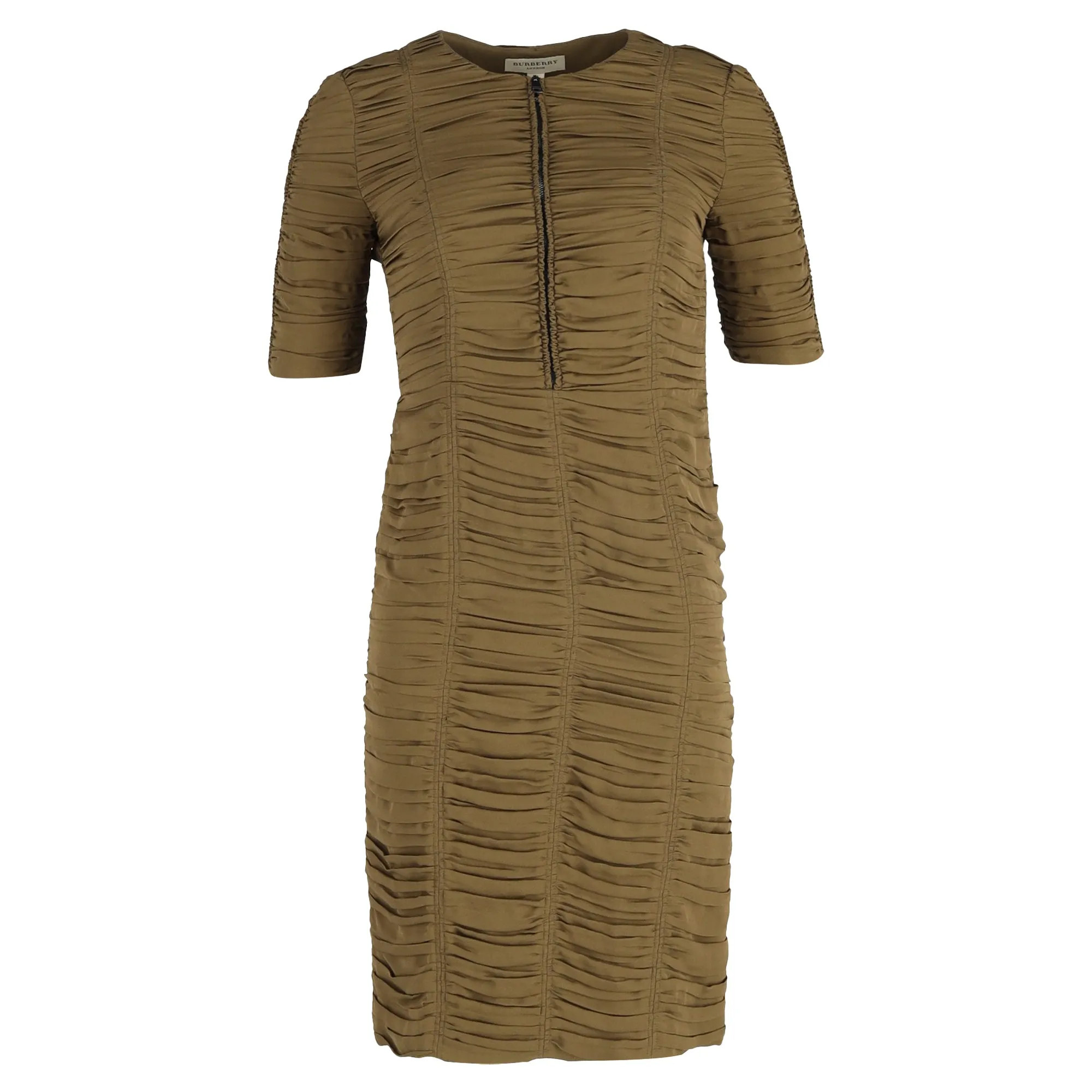 Burberry Mini Ruched Half-Zipped Dress in Brown Viscose