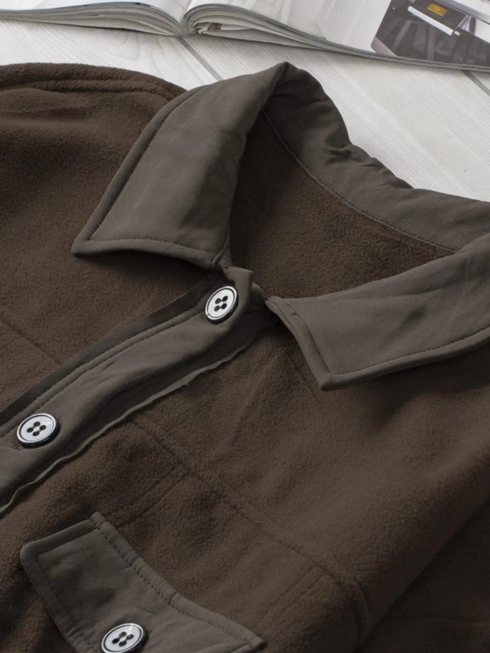 Button-Up Fleece Jacket in Brown