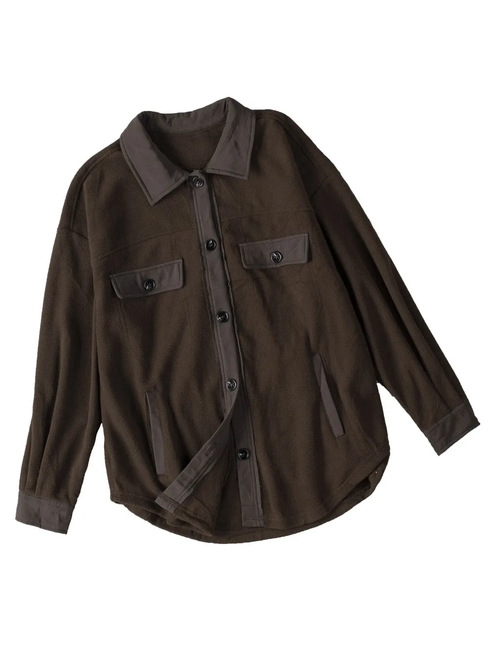 Button-Up Fleece Jacket in Brown
