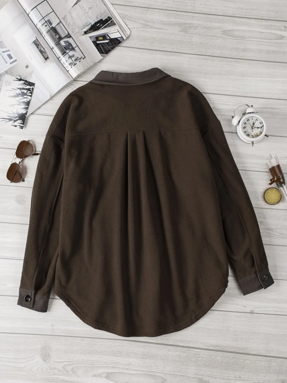 Button-Up Fleece Jacket in Brown