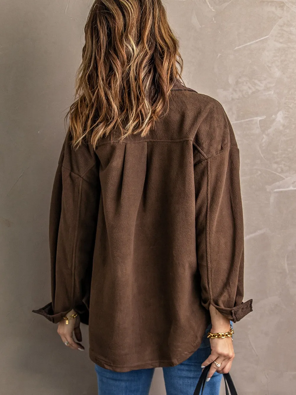 Button-Up Fleece Jacket in Brown