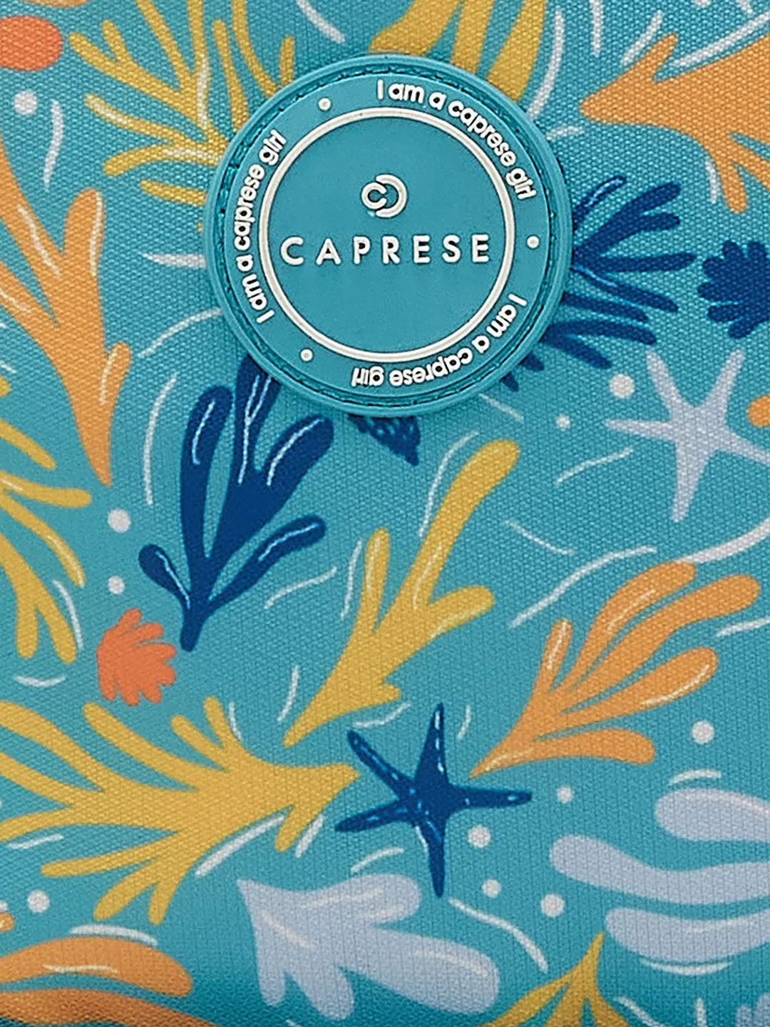 Caprese Xenia Backpack Medium Dual Compartment Turquoise Printed