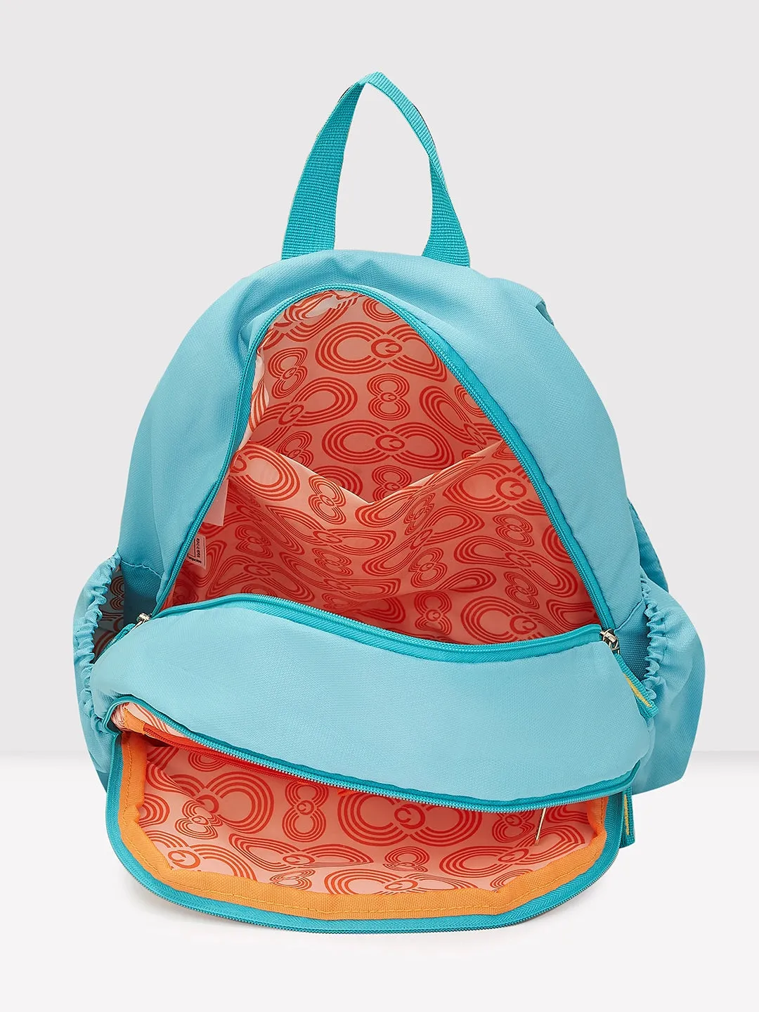 Caprese Xenia Backpack Medium Dual Compartment Turquoise Printed