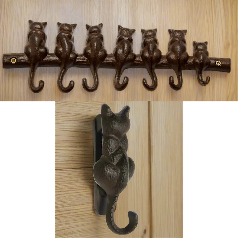Cast Iron Keyhook 7 Cats Tails and matching Door Knocker Gift Set Home