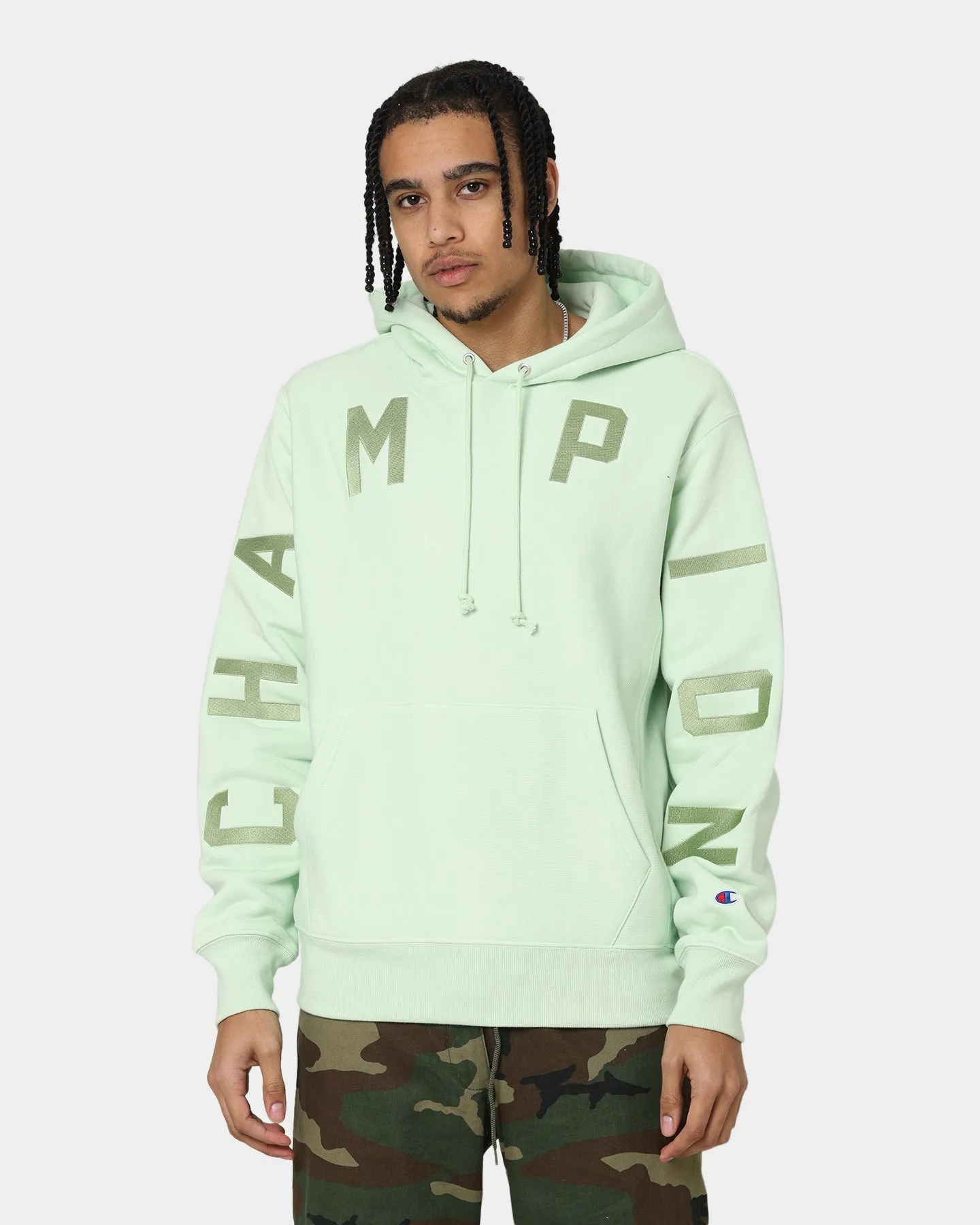 Champion Reverse Weave Arch Logo Hoodie Tuft Green