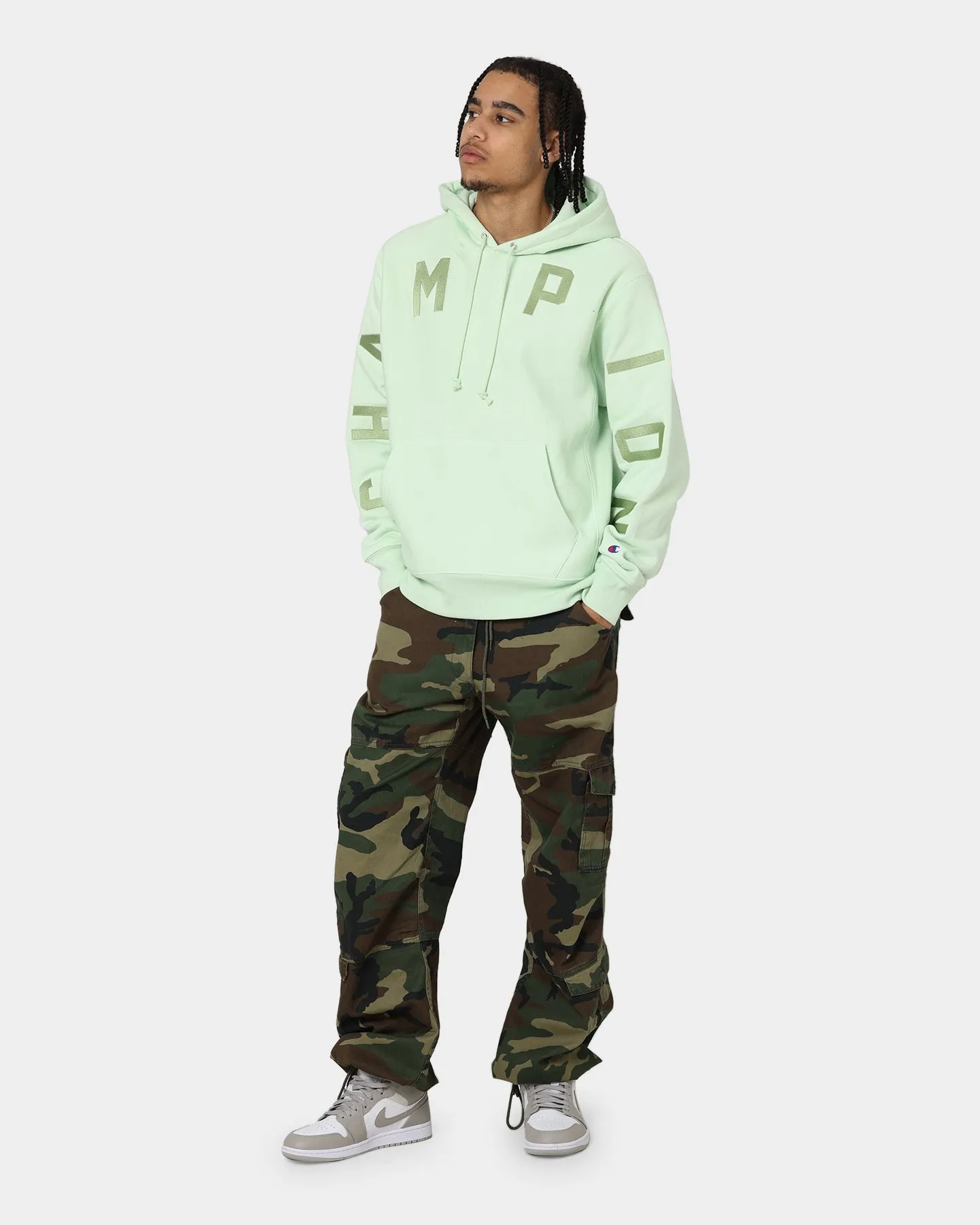 Champion Reverse Weave Arch Logo Hoodie Tuft Green