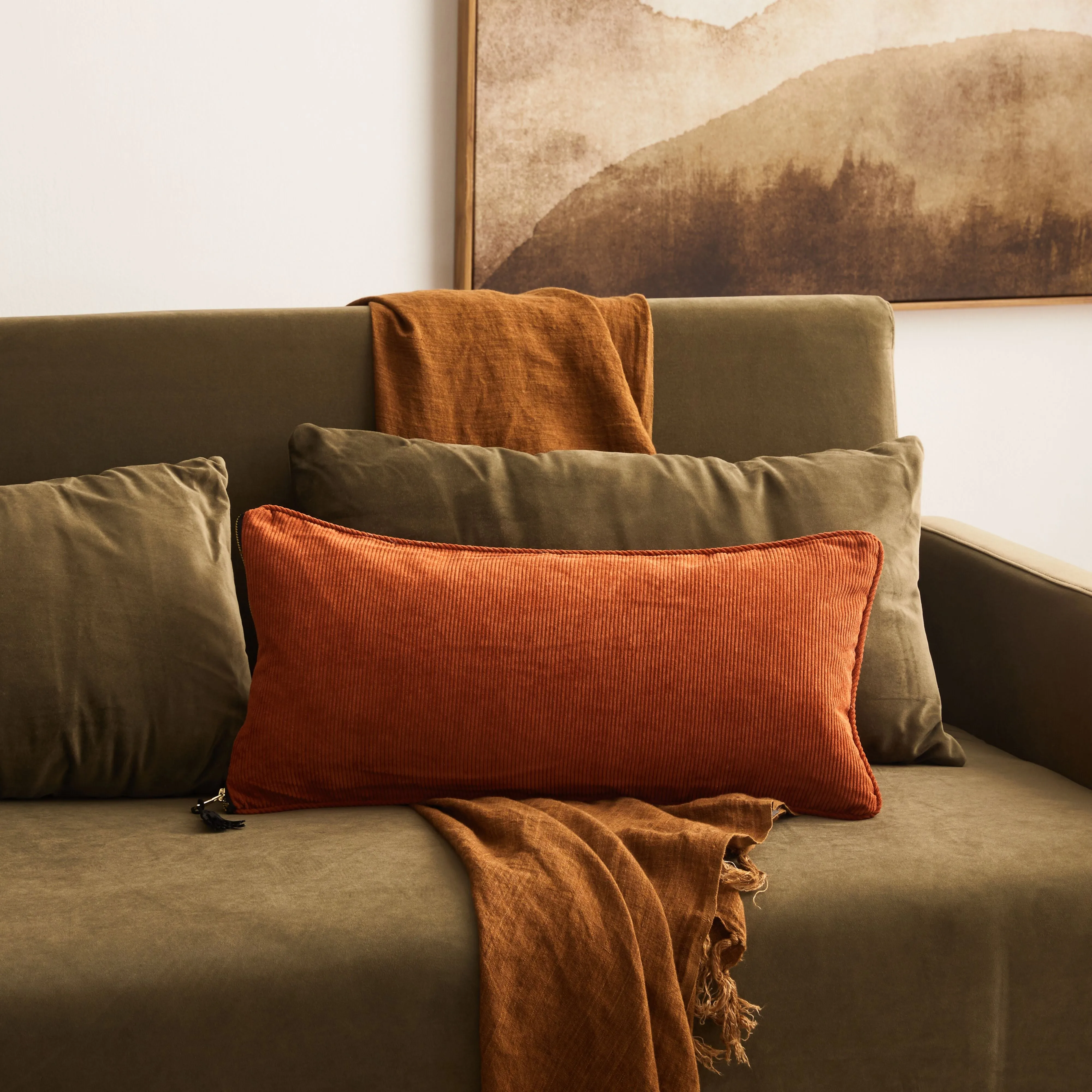 Cord Burnt Orange Cushion 30x60cm