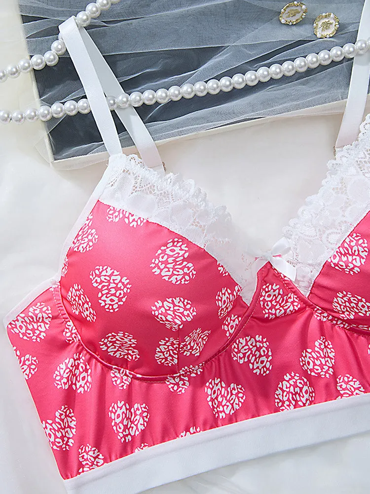 Elegant Pink Lace Floral Wireless Lingerie Set