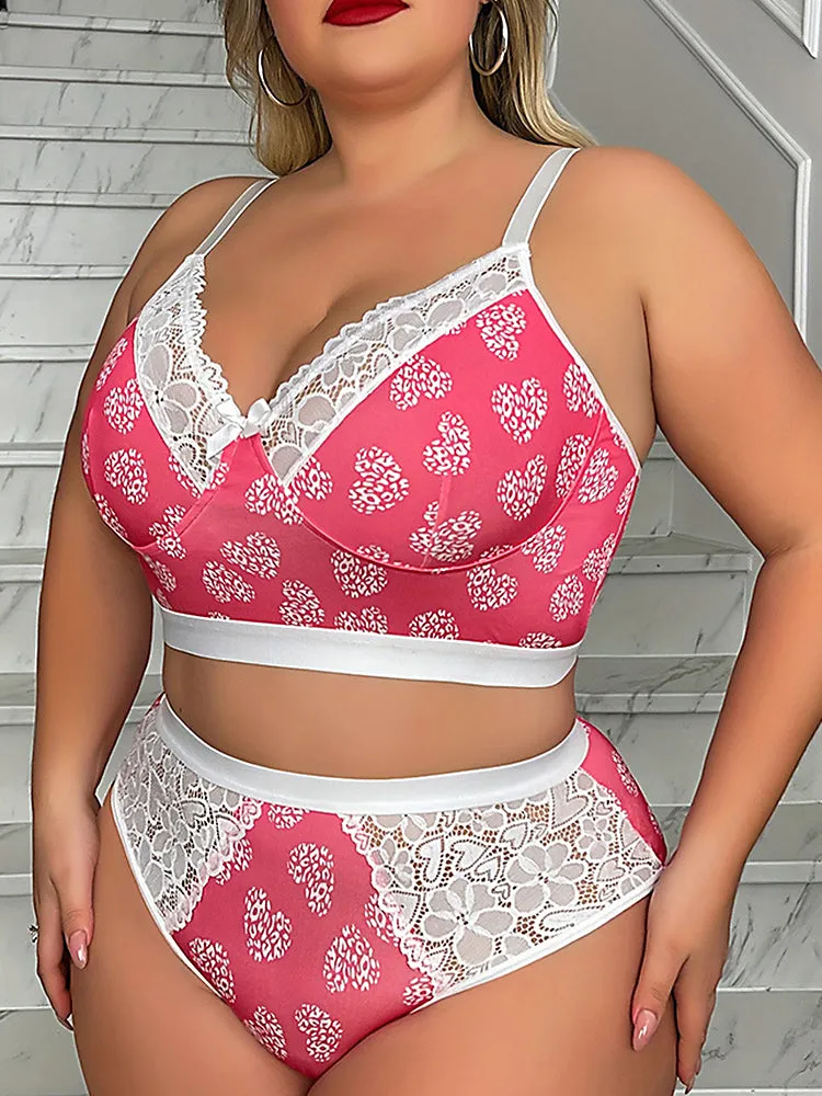 Elegant Pink Lace Floral Wireless Lingerie Set