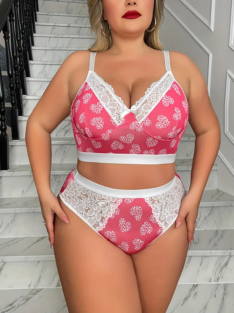 Elegant Pink Lace Floral Wireless Lingerie Set