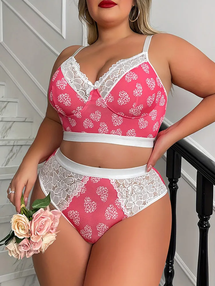 Elegant Pink Lace Floral Wireless Lingerie Set