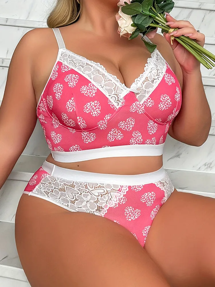 Elegant Pink Lace Floral Wireless Lingerie Set