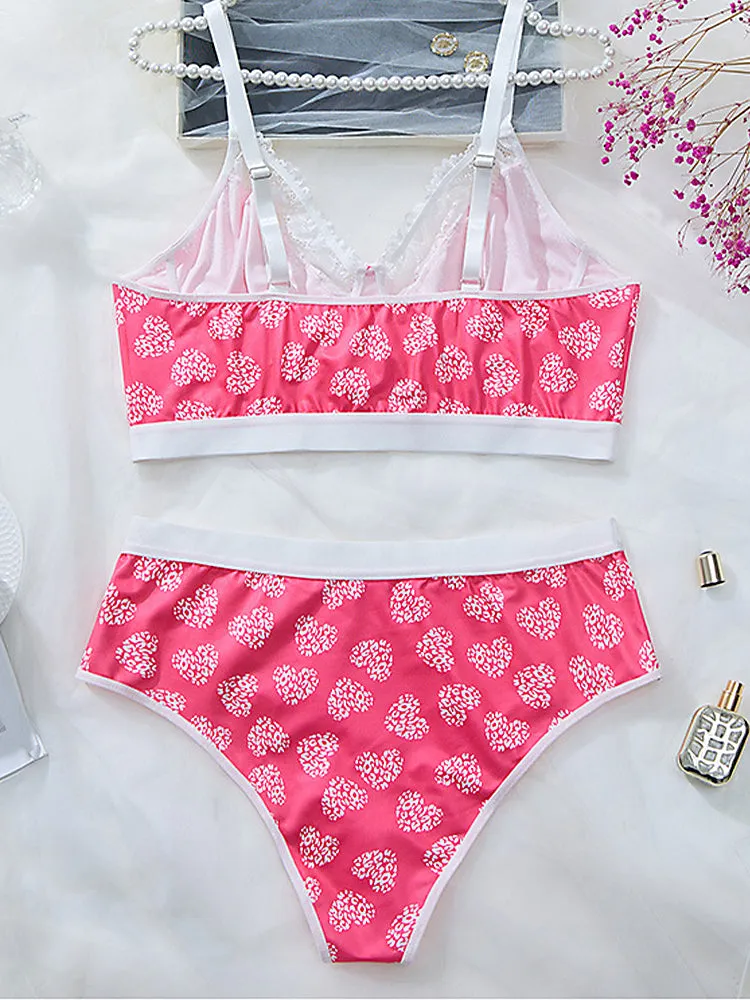 Elegant Pink Lace Floral Wireless Lingerie Set