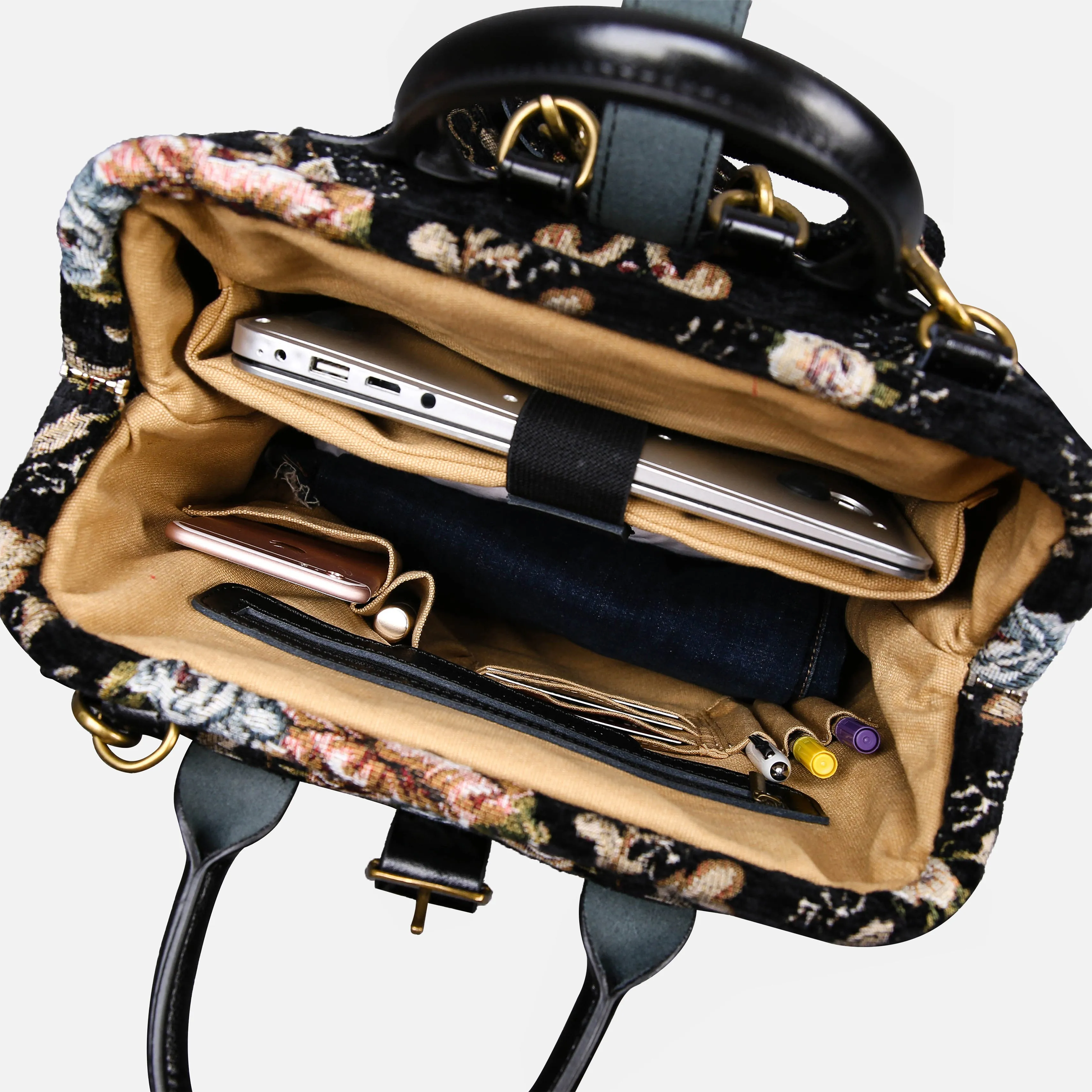 Floral Black Carpet Laptop Backpack