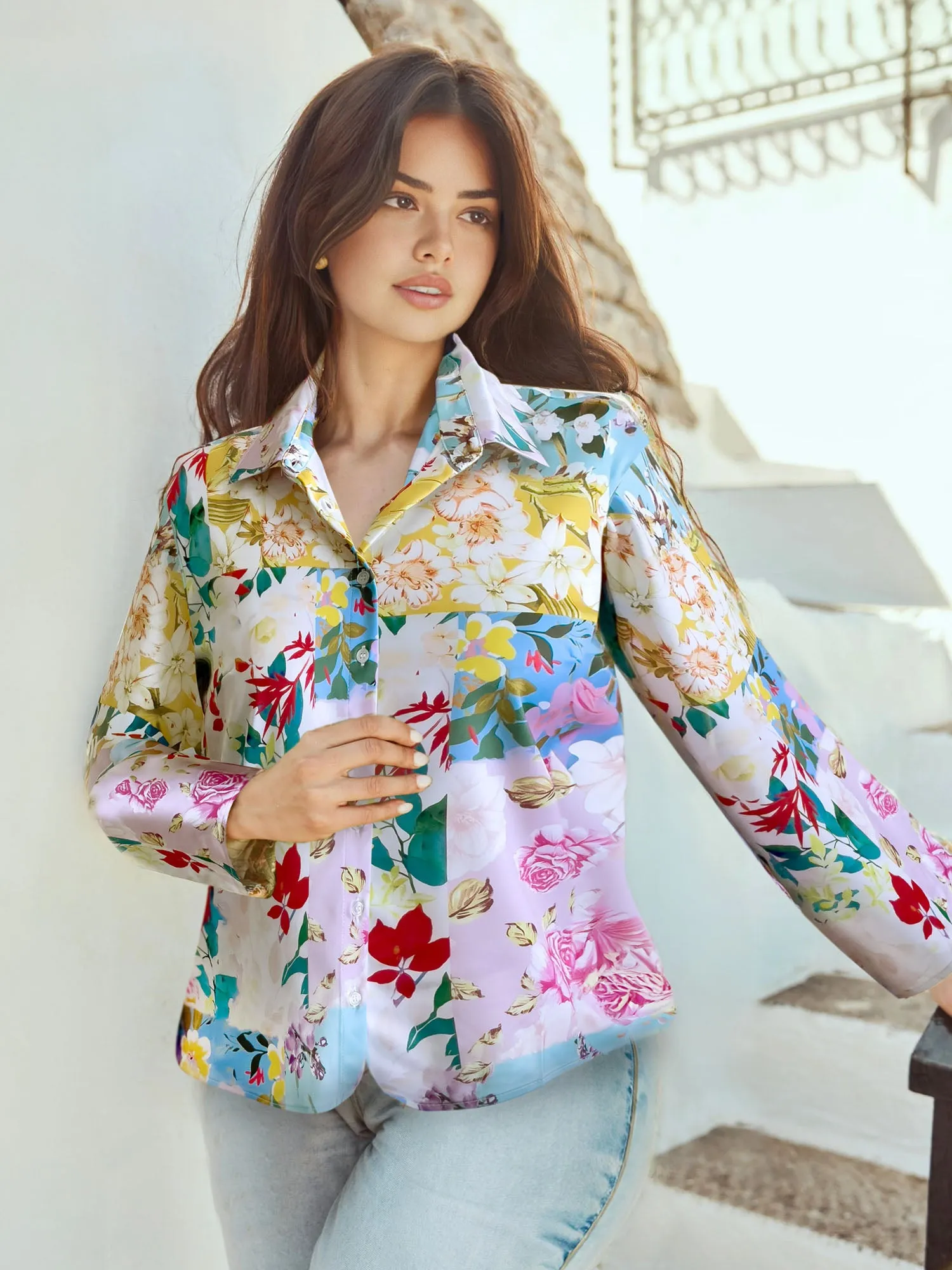 Floral Long Sleeve Print Button Down Shirt