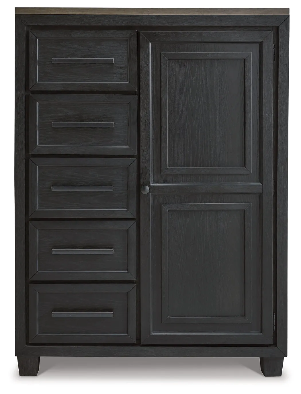 Foyland King Panel Storage Bed with Mirrored Dresser, Chest and 2 Nightstands in Black/Brown