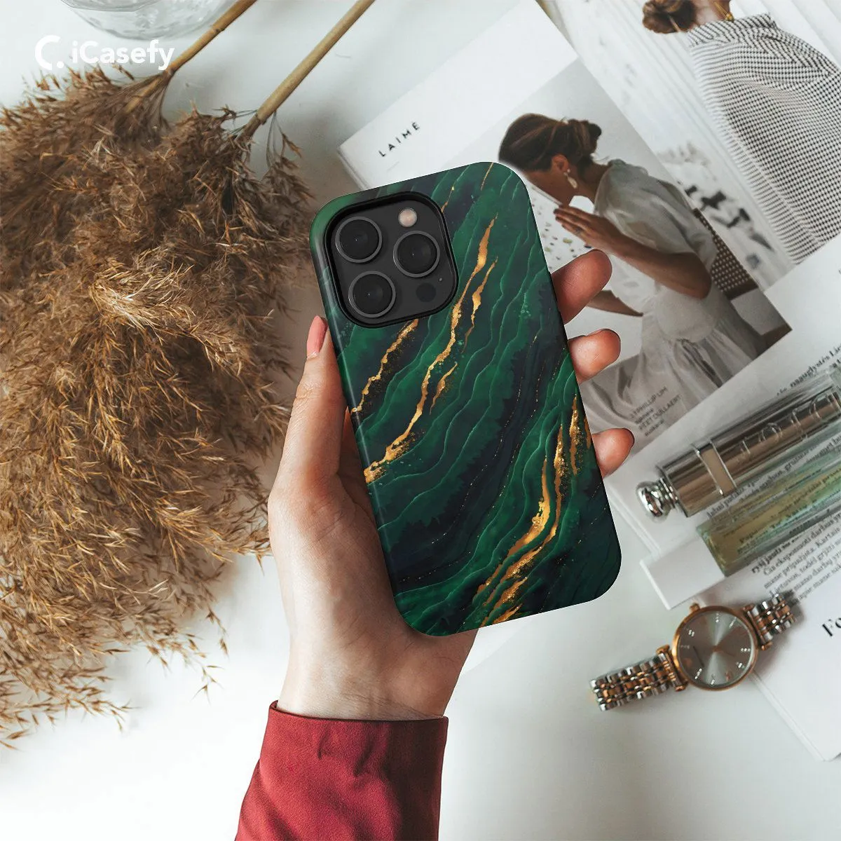 Green Golden Marble Phone Case iPhone Samsung Pixel & More