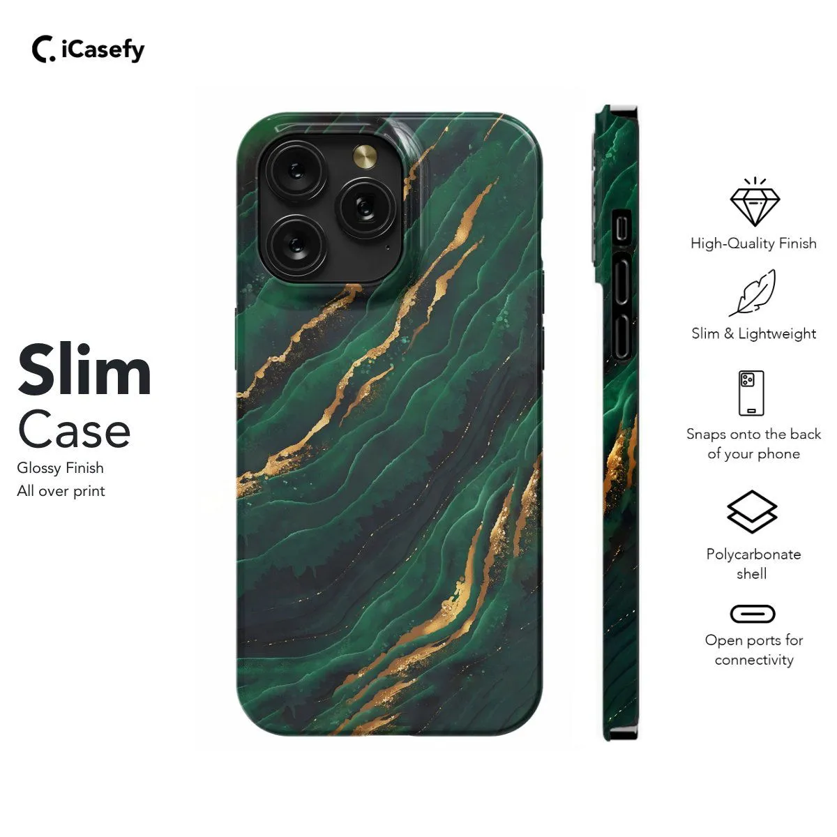 Green Golden Marble Phone Case iPhone Samsung Pixel & More
