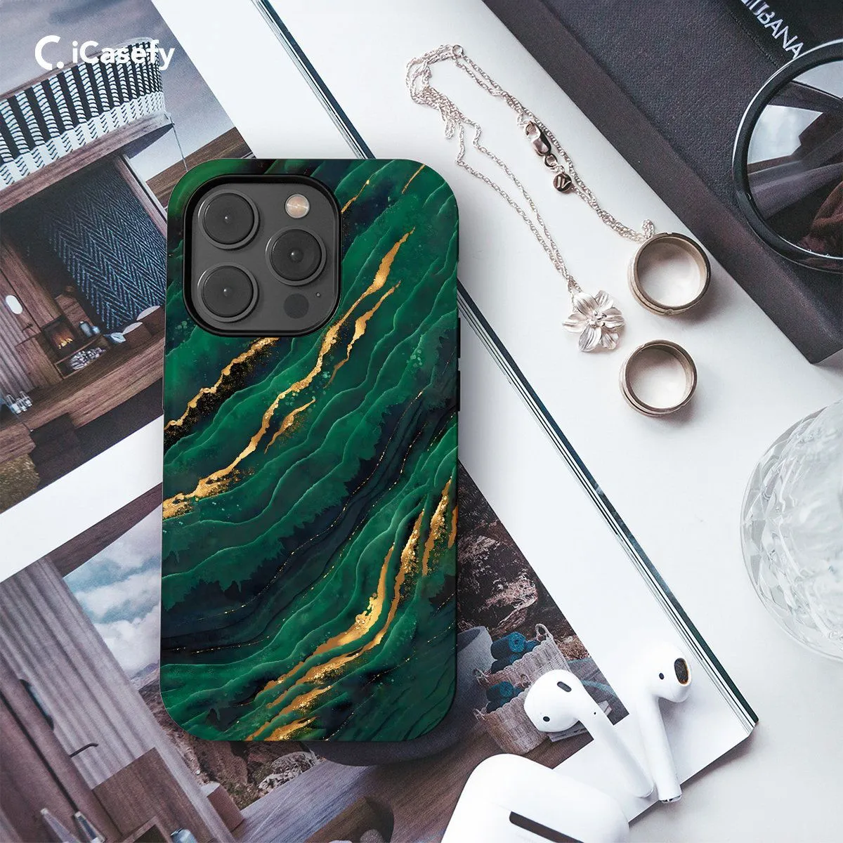 Green Golden Marble Phone Case iPhone Samsung Pixel & More
