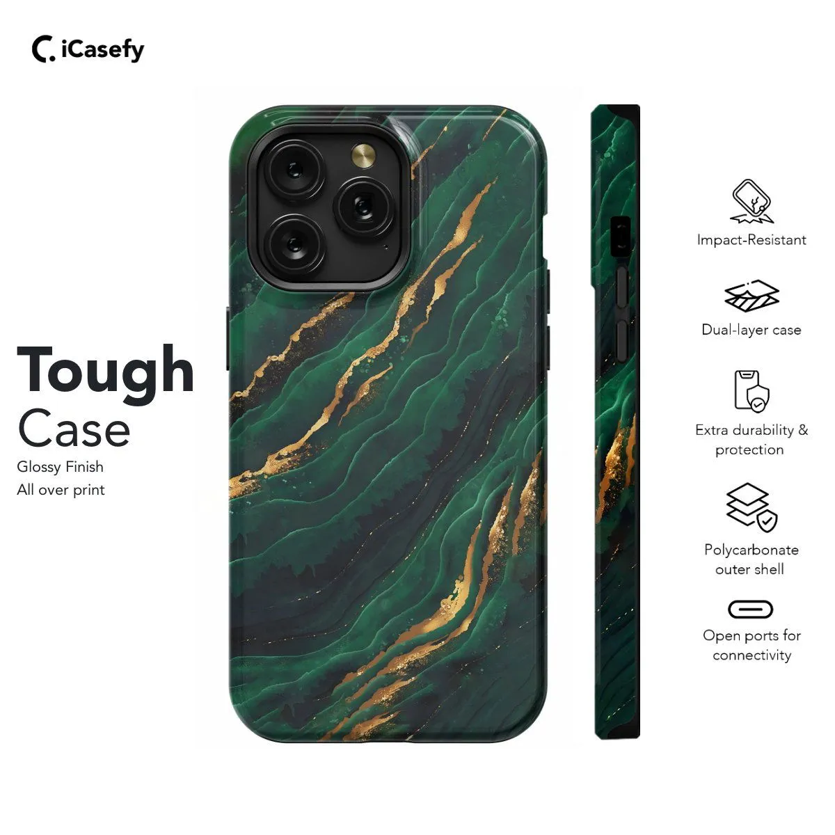 Green Golden Marble Phone Case iPhone Samsung Pixel & More