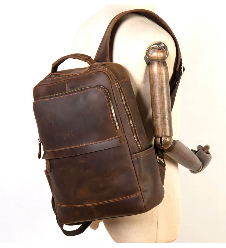 Handmade Crazy Horse Leather Backpack Laptop Backpack Travel Backpack