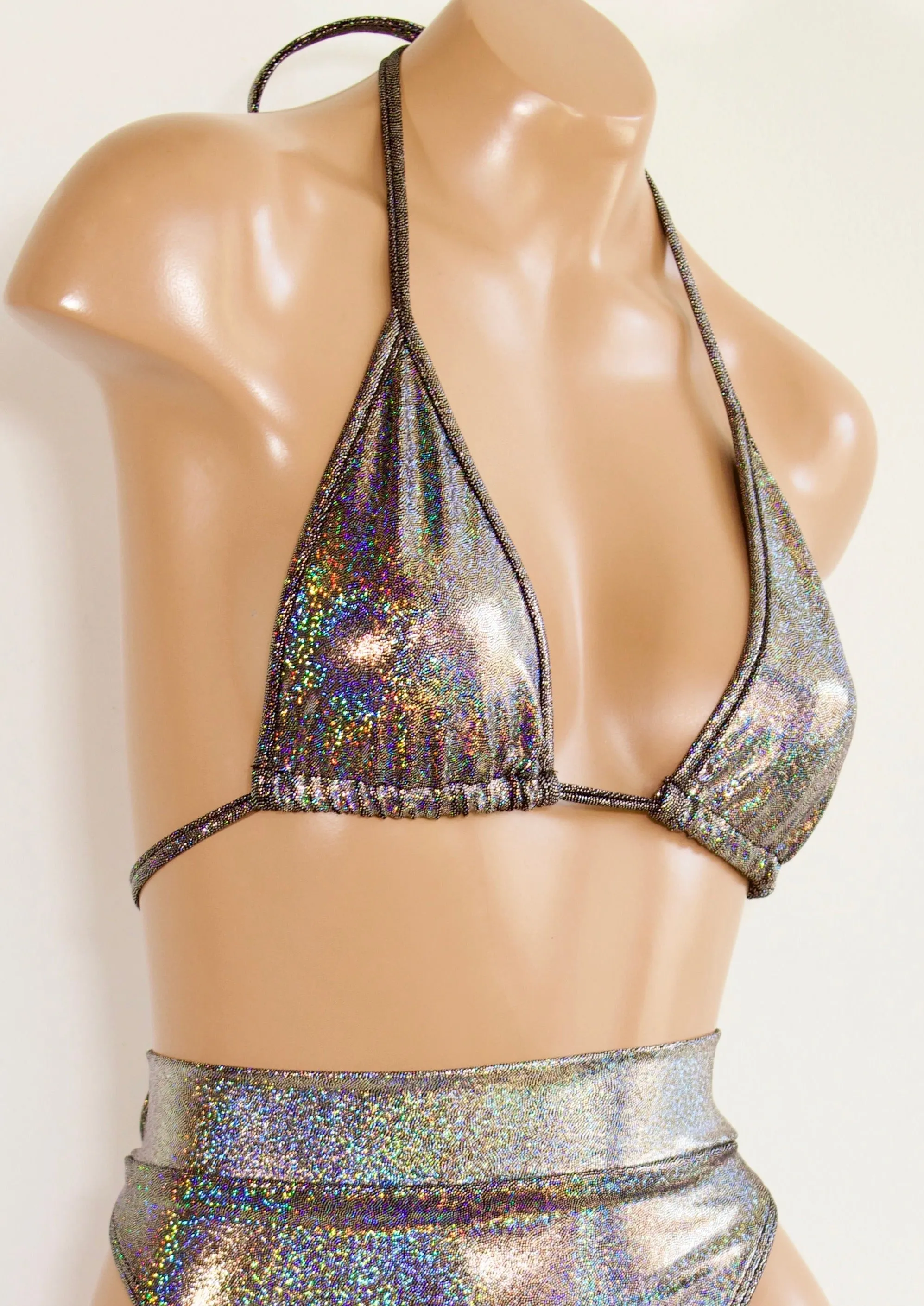 Hologram Triangle Bikini Top in Silver