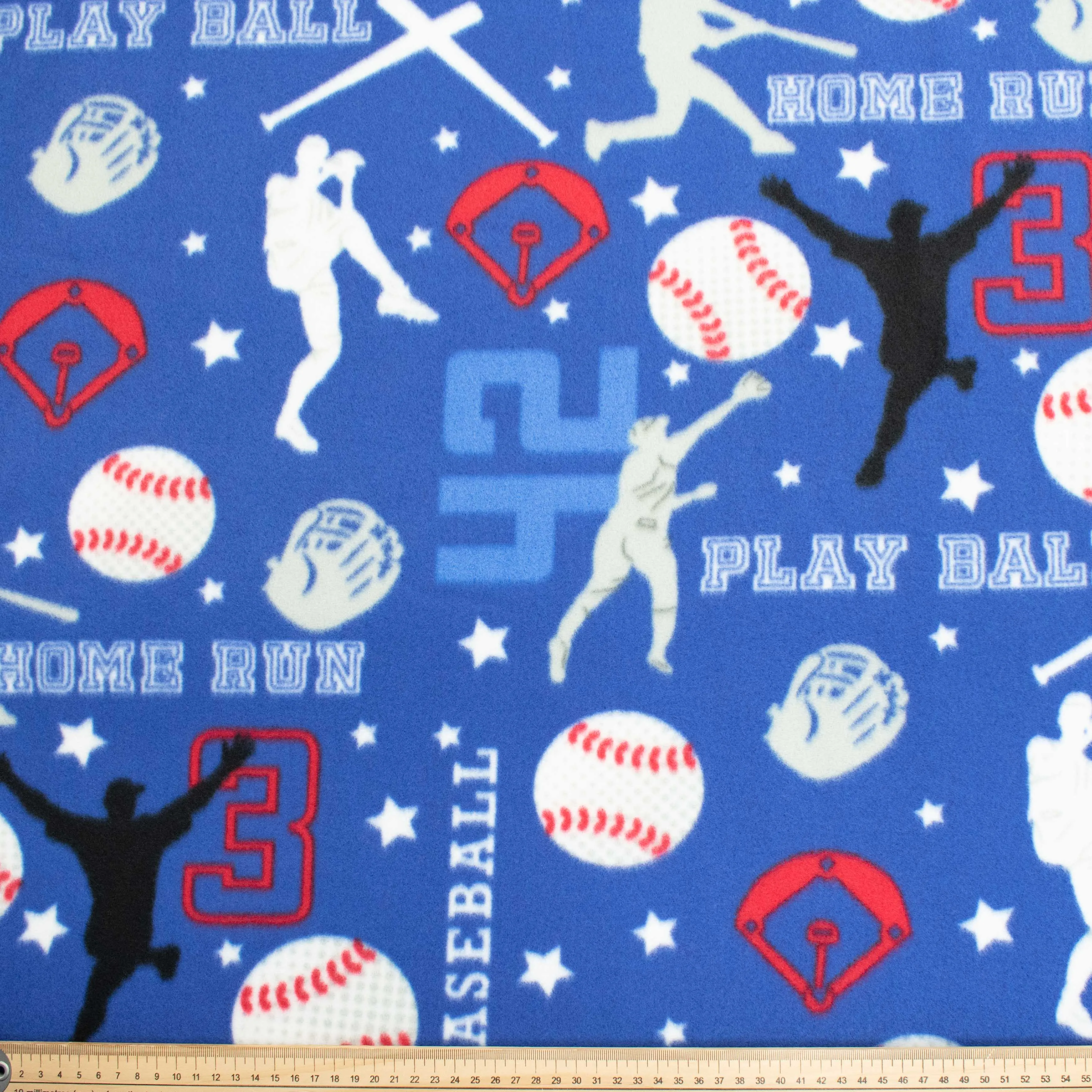 Home Run Plat Ball on Blue Printed Polar Fleece