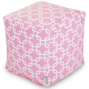 Majestic Home Goods Links Indoor / Outdoor Bean Bag Ottoman Pouf Cube, 17&quot; x 17&quot; x 17&quot; (Soft Pink)