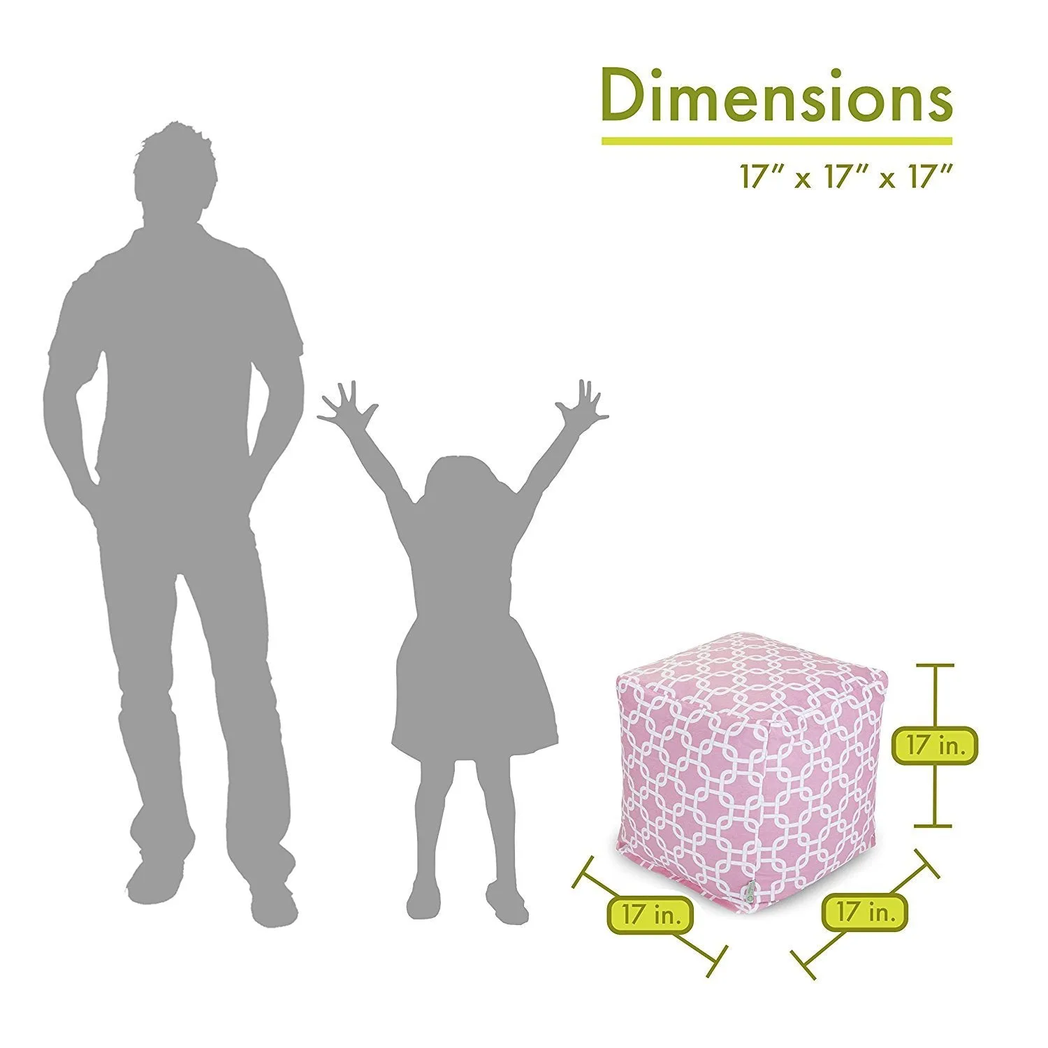 Majestic Home Goods Links Indoor / Outdoor Bean Bag Ottoman Pouf Cube, 17&quot; x 17&quot; x 17&quot; (Soft Pink)