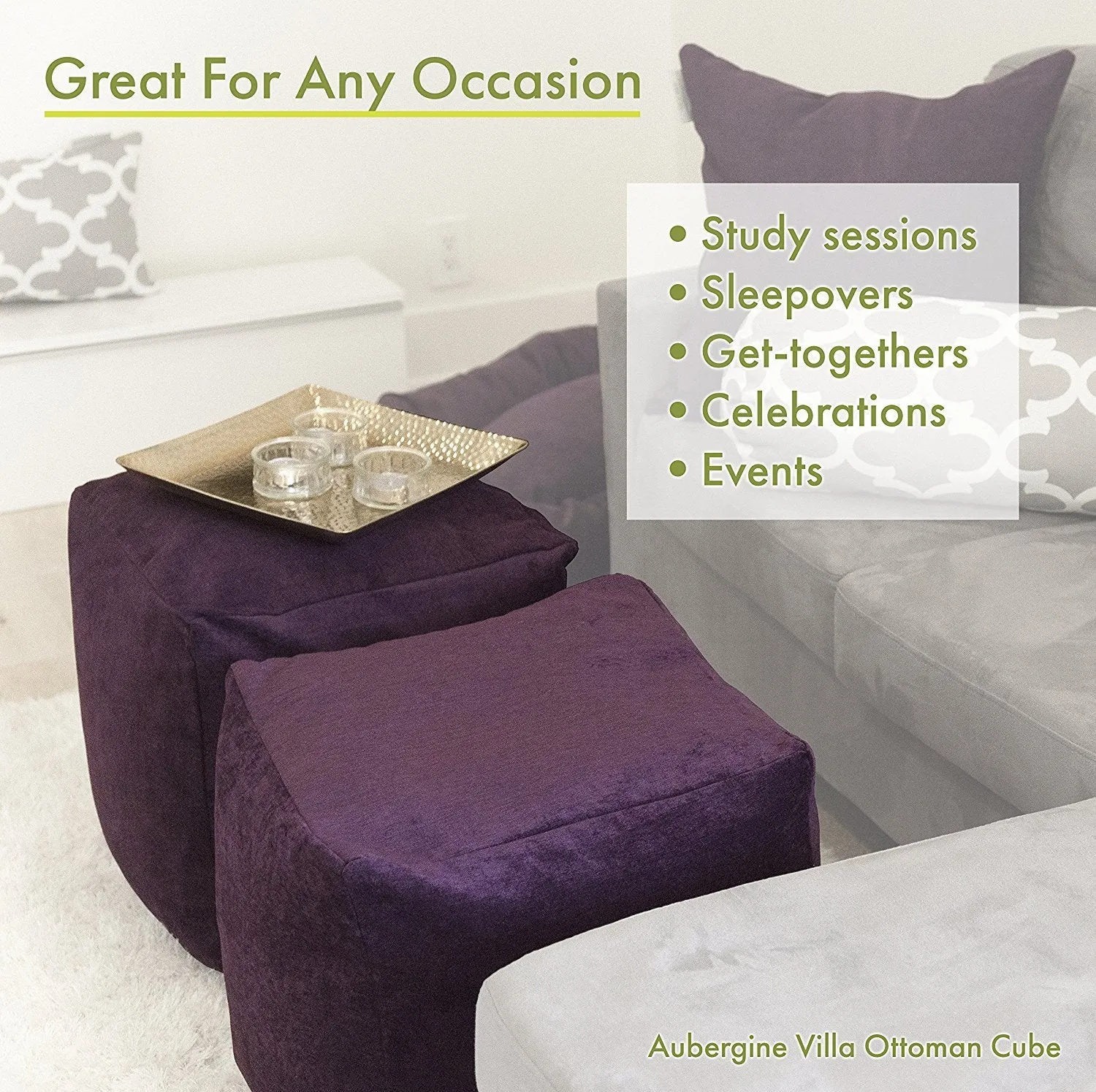 Majestic Home Goods Links Indoor / Outdoor Bean Bag Ottoman Pouf Cube, 17&quot; x 17&quot; x 17&quot; (Soft Pink)