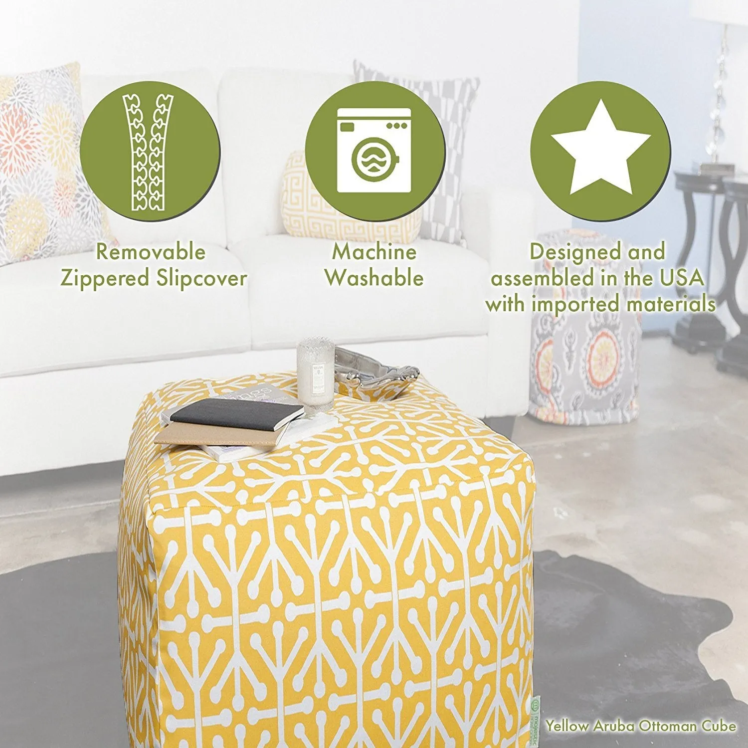 Majestic Home Goods Links Indoor / Outdoor Bean Bag Ottoman Pouf Cube, 17&quot; x 17&quot; x 17&quot; (Soft Pink)