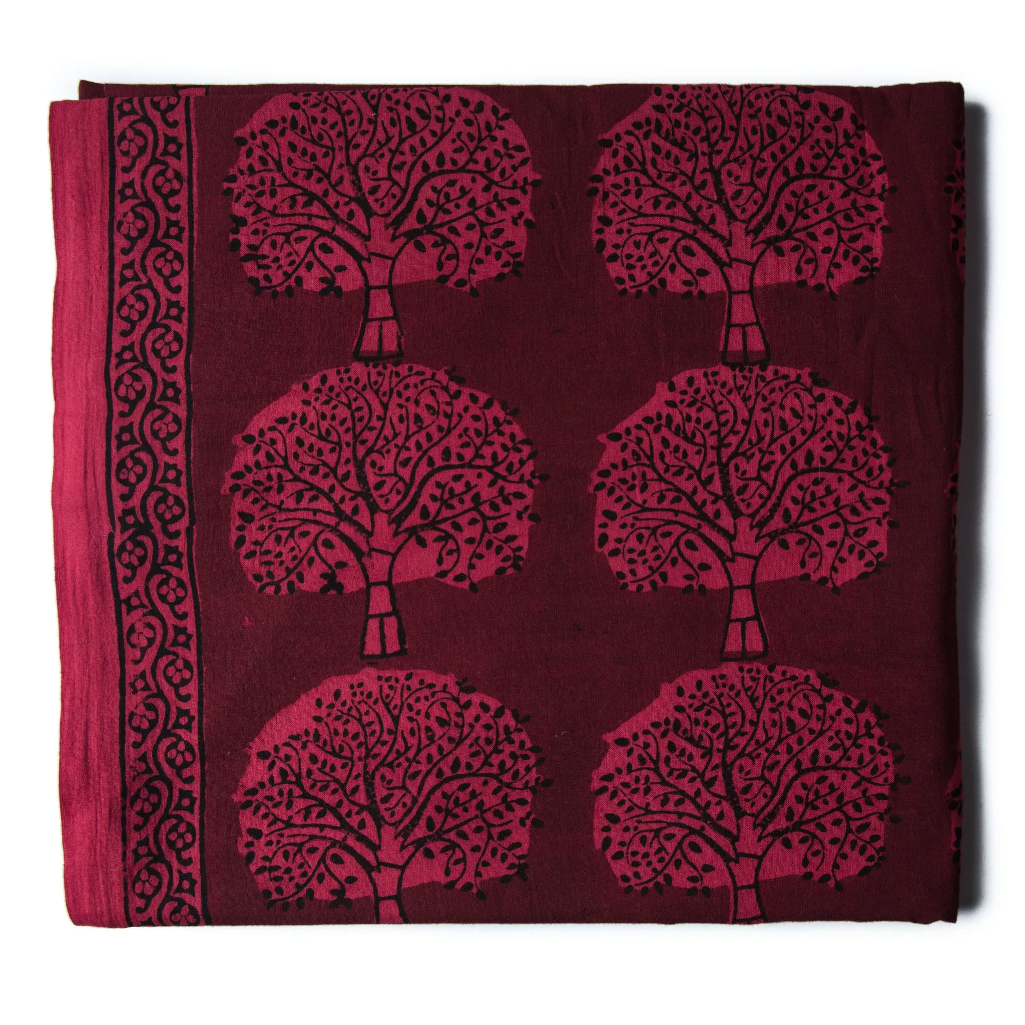 Maroon & Black Bagh Handblock Printed Cotton Fabric